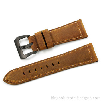 22mm PVD Steel Buckle Vintage Brown Leather Watch bands 26mm For Panerai Watches
